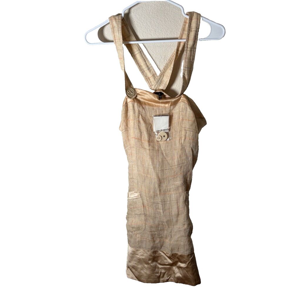 2B Bebe Dress Women's Medium Overall Dress Beige Metallic Mini Strappy